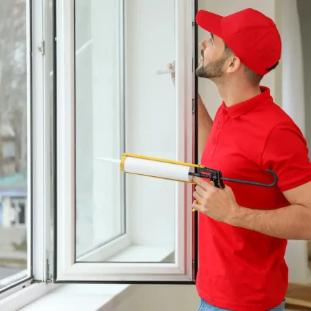 Young worker installing window in flat شركة بيتنا الحديث
